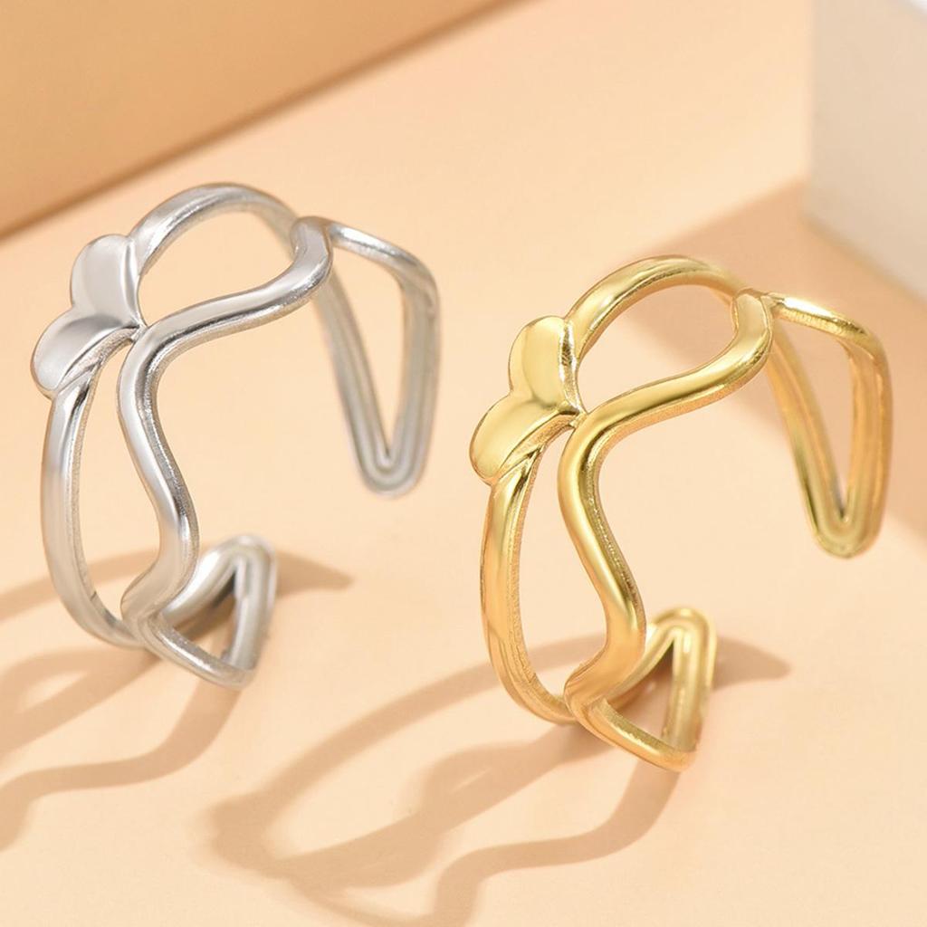 Heart-Shaped Stainless Steel Adjustable Ring for Women - Fresh Forest and Sweet Academy Style