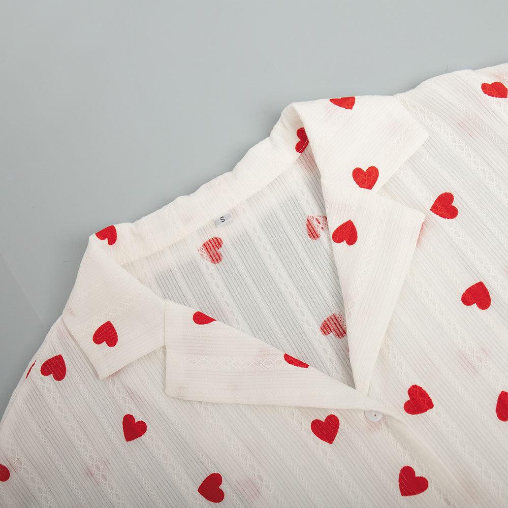 Dampyjamasdräkt Casual Mode Set Kärlekstryck Långärmad Korta Byxor Hemkläder