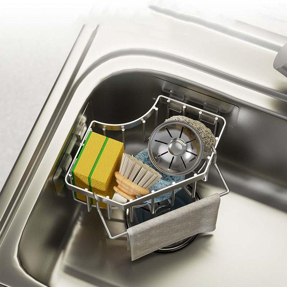 

Stainless Steel Sink Drain Rack Triangle Sponge Organizer Sink Corner Storage Basket Bathroom