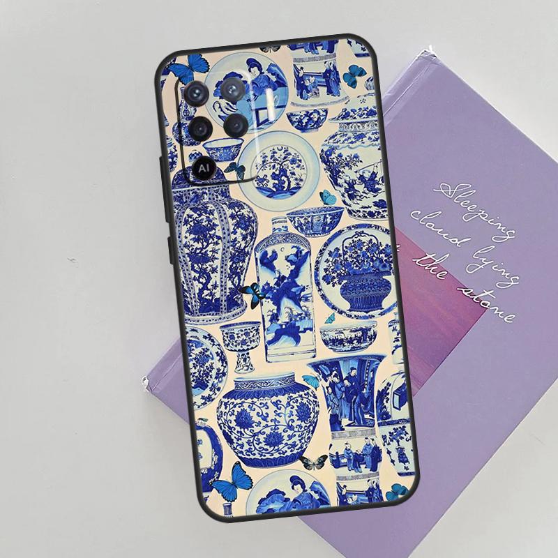 Blue And White Porcelain Case For Oppo A15 A16 A17 A52 A72 A76 A96 A74 A94 A53 A54S A57S A58 A78 A98 A77 Phone Cover