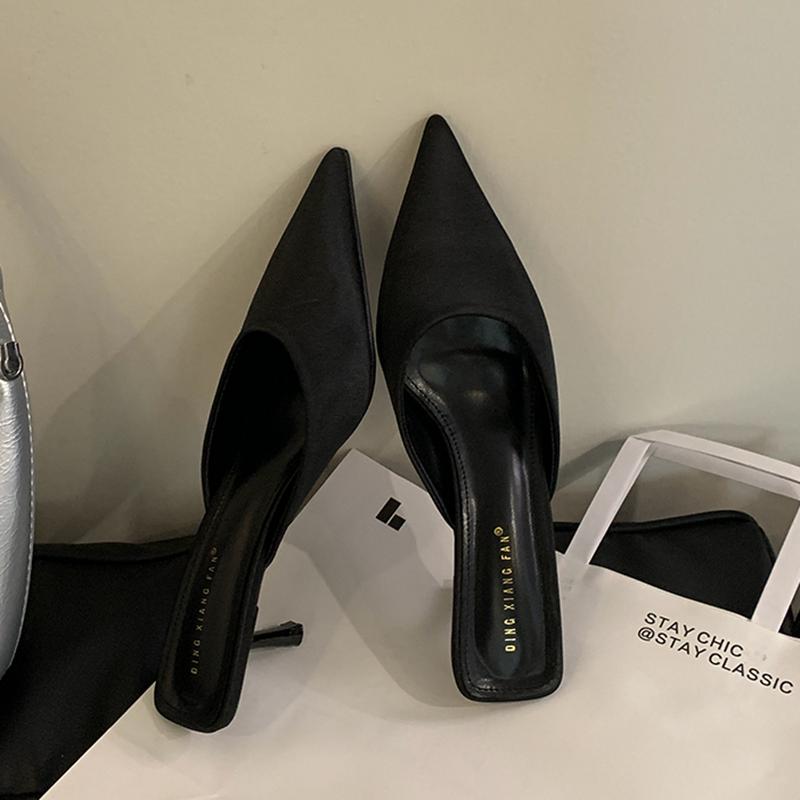 

Fashion SUOJIALUN 2025 Spring New Women Slipper Fashion Pointed Toe Slip On Ladies Elegant Mules Shoes Thin High Heel Outdoor Dress Slid 40