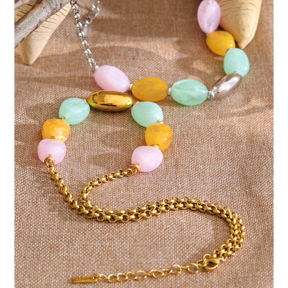 Eetit Frühling Sommer Stil Edelstahl Süßigkeitenfarbe Harzstein Kette Handgefertigte Halskette 2026 Wasserdicht Helle Farbe Schmuck