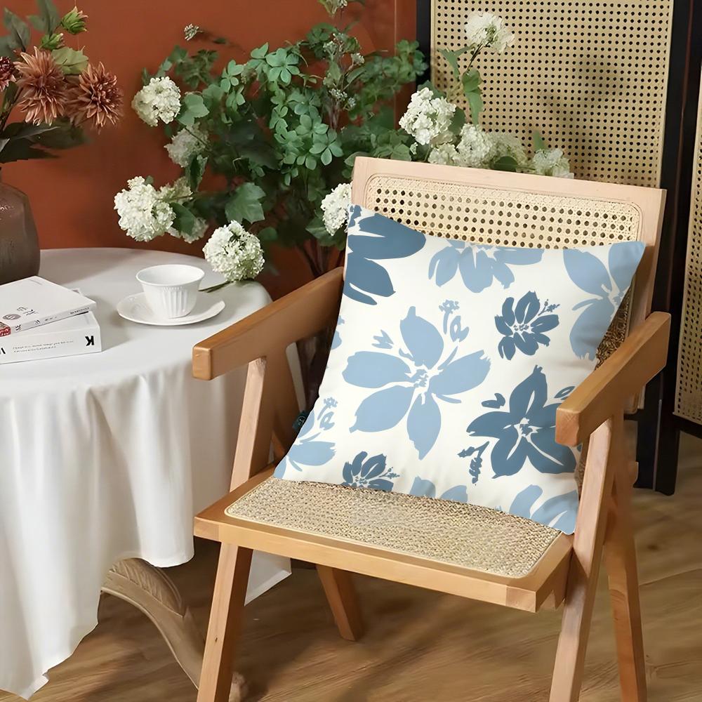Elegant Blue Floral Cushion Cover Silky Short Plush Invisible Zipper Dustproof Sofa Pillow Case for Home Decor