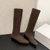 2025 autumn and winter new cow flip high knight boots British style fashion simple low heel one pedal long boots women