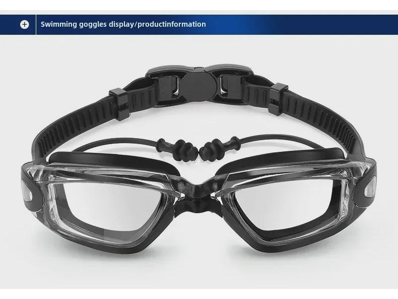 Herren Kurzsichtigkeit Schwimmbrillen Set mit Kappe & Ohrstöpseln: Transparent, HD, Wasserdicht, Beschlagfrei