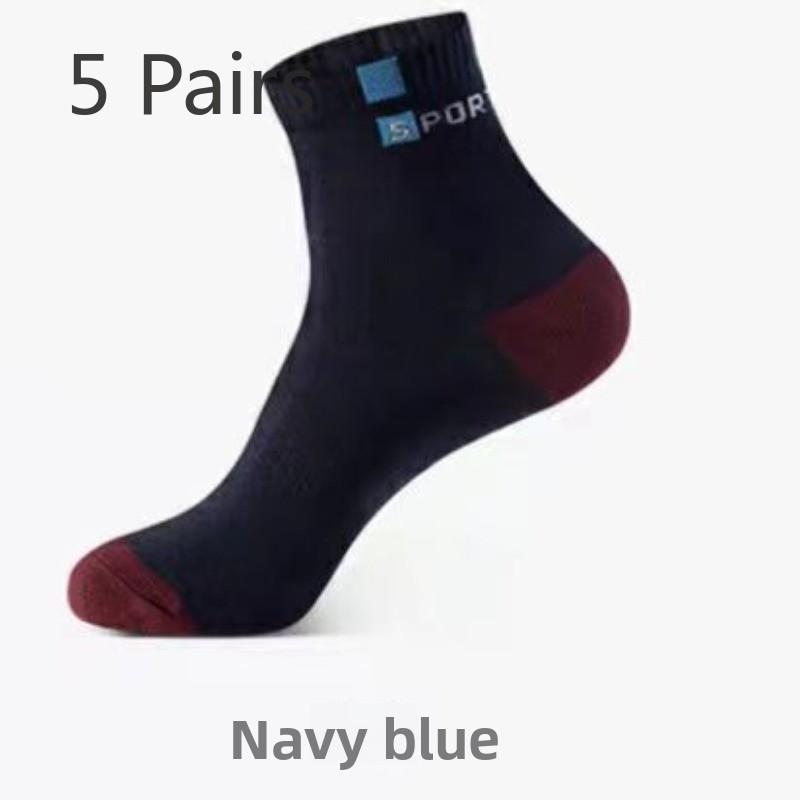 

5 пар носков мужских летних ST до середины икры хлопковых антизапаховых влагоотводящих дышащих тонких носков весенне-летних спортивных мужских носков с надписями коротких носков One size темно-синий
