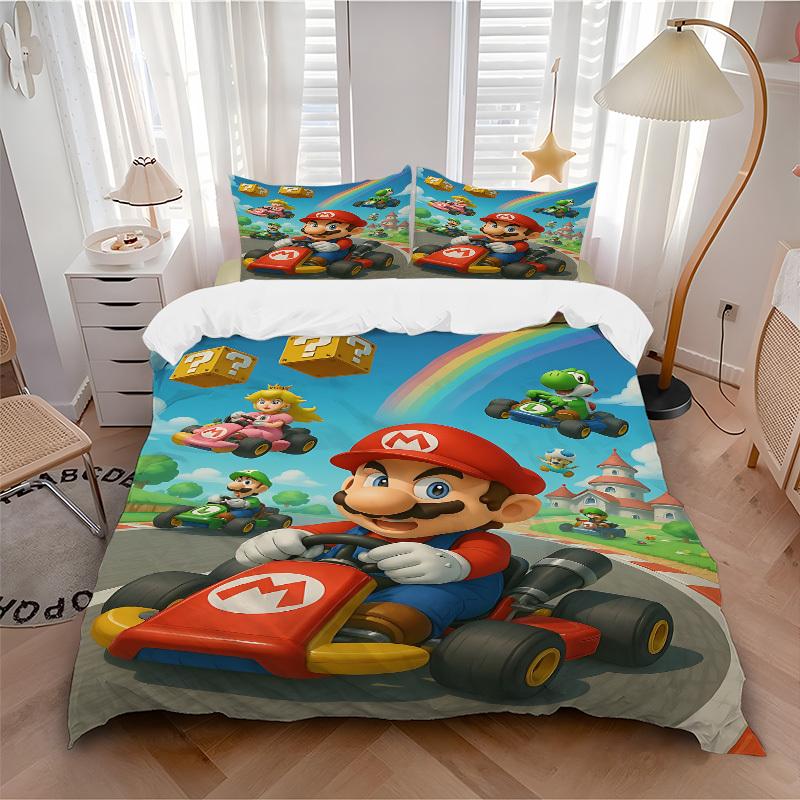 

3pcs bedding set Mario Kart Rainbow Includes 1 Comforter + 2 Pillowcases, Without Pillow Inserts, Soft Comfortable,a0909196 135x200cm