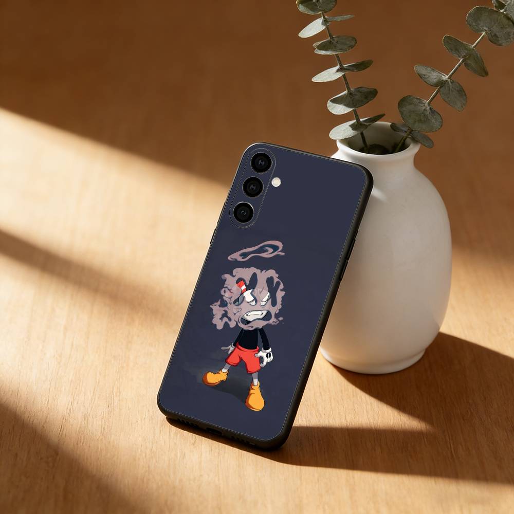 Cute CupHead And MugMan Phone Case For Samsung GalaxyA13,21s,22,31,32,52,53,71,72,73,Soft Black Cover
