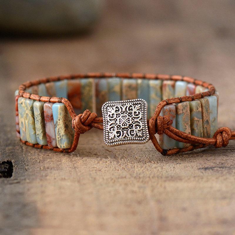 Imperial Stone Amazon Bohemian Leather Rope Handmade Beaded Wrapped Bracelet