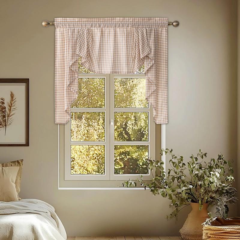 Elegant Tiered Valance Curtain With Lace Trim Rod Pocket Semi-Sheer Floral Checkered Living Room Bedroom