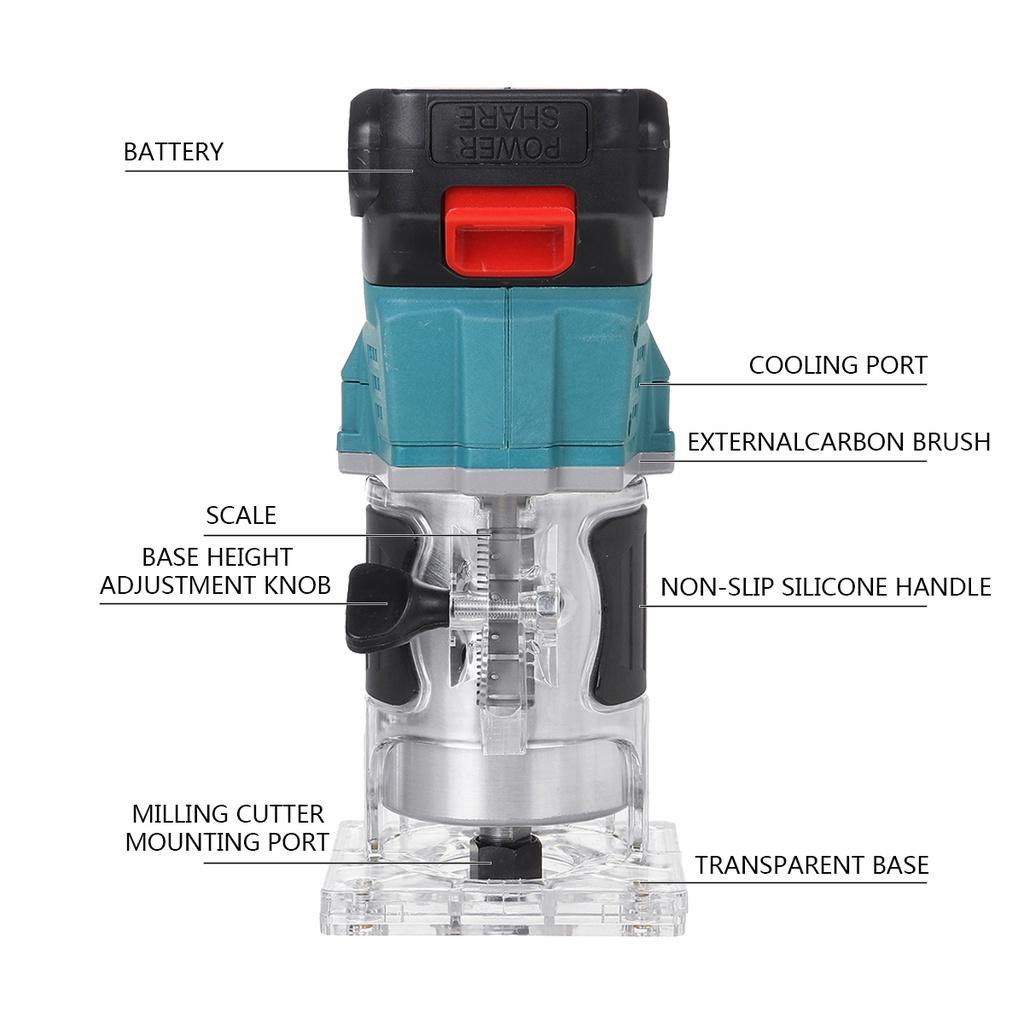 1800W Cordless Trimmer Electric Woodworking Engraving Slotting Trimming Carving Machine 35000RPM Router for Battery 220 -240V