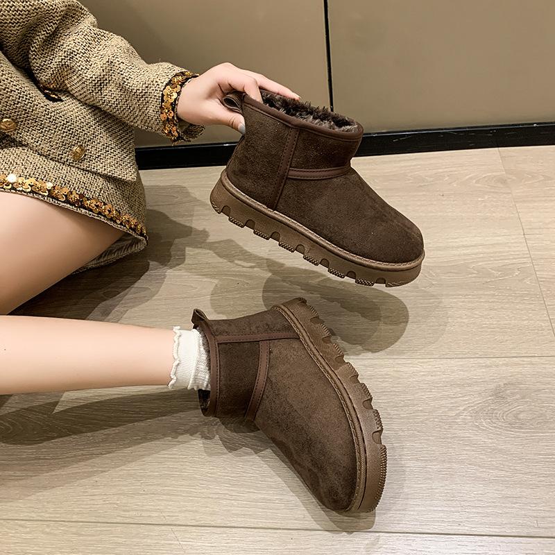 Leather Snow Boots Women's 2025 Winter New Versatile Velvet Thickened Warm Big Head Bread Shoes Non-slip Sole Cotton Shoes