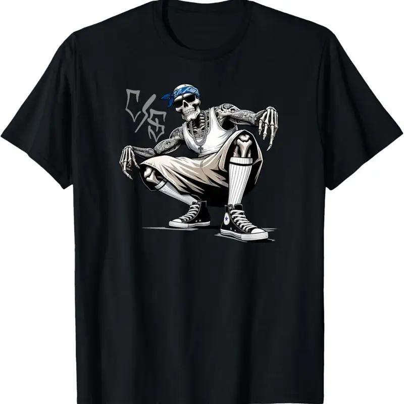 Skeleton Homie Lowrider Style Graphic Tee Cotton Crew Neck Casual TShirt for Unisex S