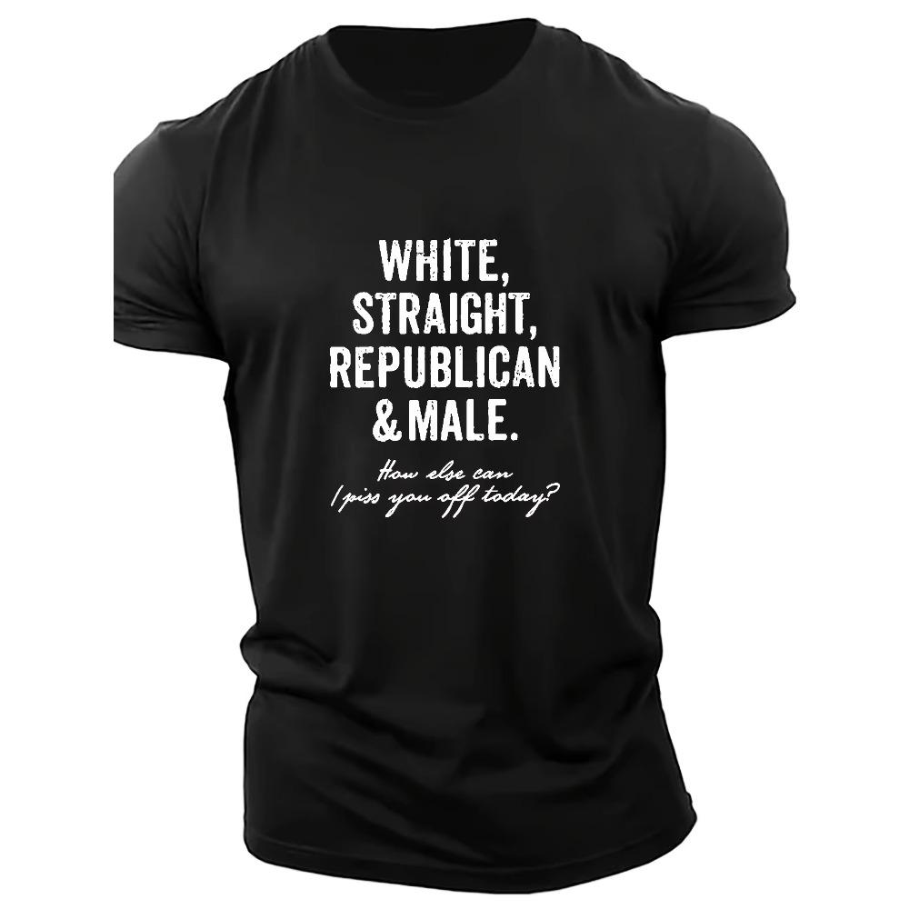 Oversized Loose Fit Tees, Men's "White Straight Republican & Male" Graphic Print T-shirt For Summer