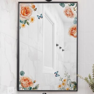 Watercolour Rose and Butterfly Bathroom Makeup Mirror Self-Adhesive Decorative Sticker