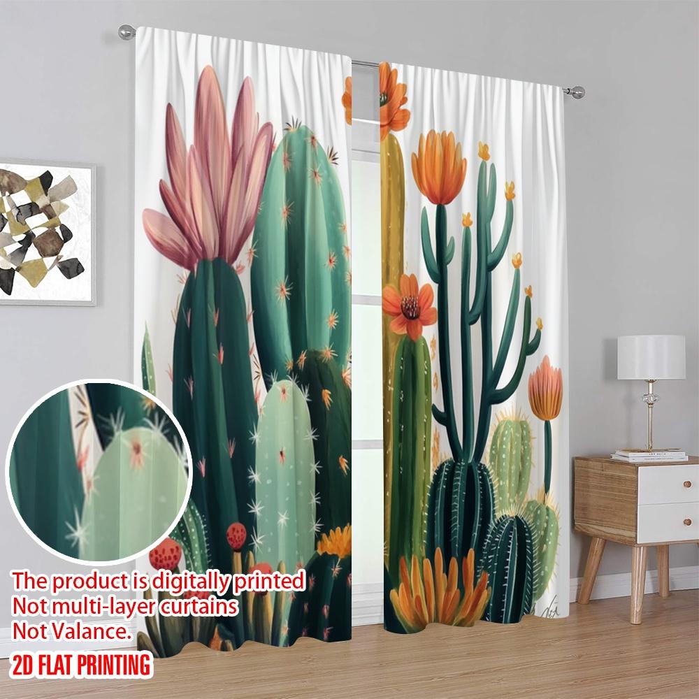 2pcs,2D Plane Printing Contemporary Curtains Cactus Blooms Polyester Woven (without Rod) Art Deco Festive Use for Living Room