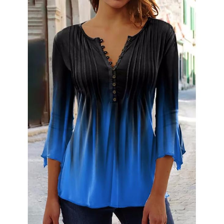 Sommer Damen V-Ausschnitt T-Shirt Street Trend Knopfleiste Halbarm Oberteil Locker Lässig V-Ausschnitt Kurzarm Modekleidung