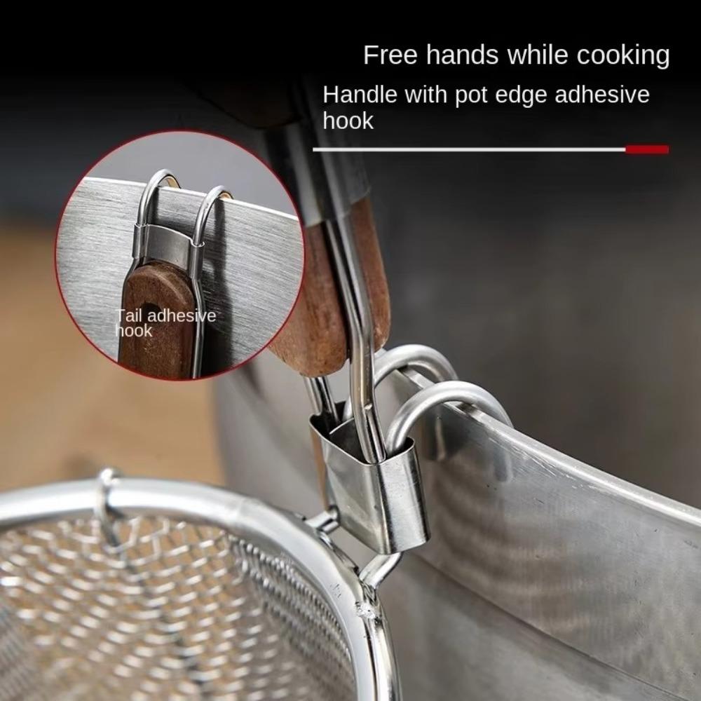 Thickened Stainless Steel Funnel Wooden Handle Multifunctional Pasta Basket Strainer Kitchen Gadgets Vegetables Mesh Sieve Spoon