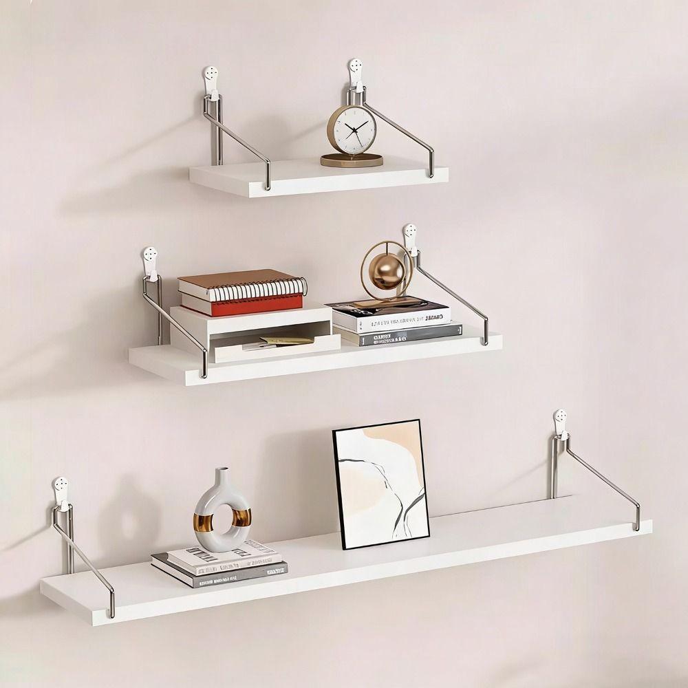 Modern Design Wooden Material Wall Shelf Wall Mounted No-Punch Design Storage Shelf Hanging Organizers Bookshelf Home Storage