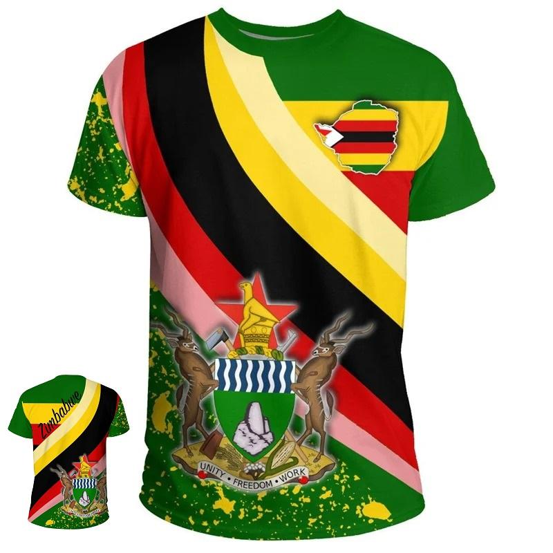 Sommer Rundhals 3D Simbabwe Print Top Modische Lässige Kurzarm Herren T-Shirts