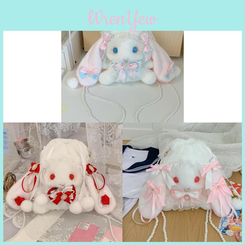 Plush Bunny Lolita Shoulder Bag With Ribbons For Casual And Gift Scenarios