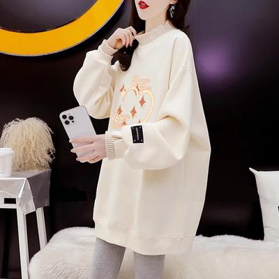 Damen Winter Warm Pullover Lang Locker Bedrucktes Oberteil