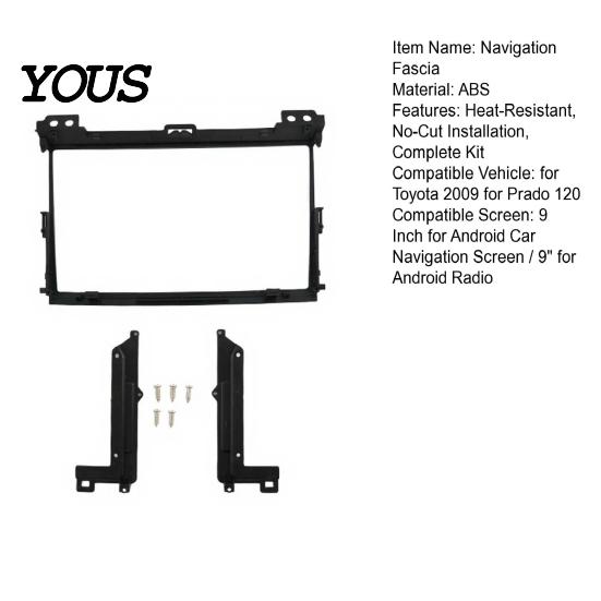 ABS Plastic Dash Mount 9 Inch Radio Kit for Toyota 2009 Prado 120, Car Stereo Installation Double Din Trim Fascia Panel with Mounting Brackets Screws,