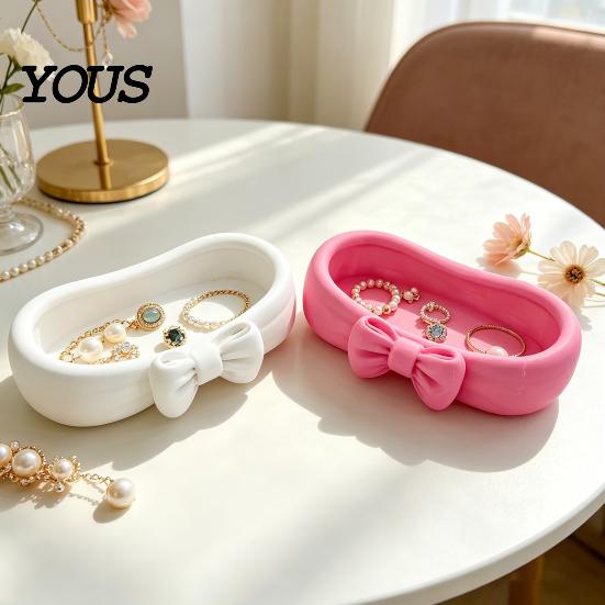 Trinket Storage Tray 3D Printed Bow-Shaped Tray, Elegant Jewelry Organizer & Key Holder for Desk Entryway, Decorative Rings Earrings Cosmetics,