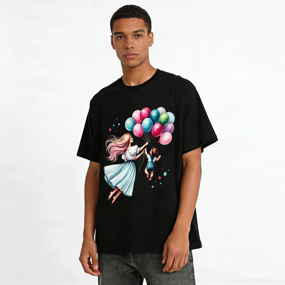 Mother And Baby Balloon Print Casual Loose Fit Top For Family Pure cotton T-shirt