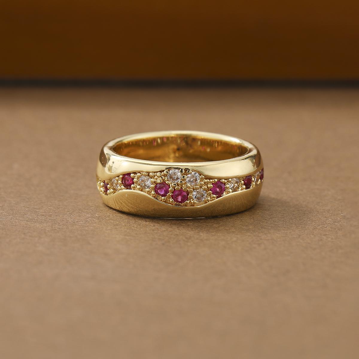 Retro-Luxus-Ring mit Wellenkante aus künstlichem Rubin, gefertigt aus Kupfer - Schmuckring für Damen für formelle Anlässe 8 brown