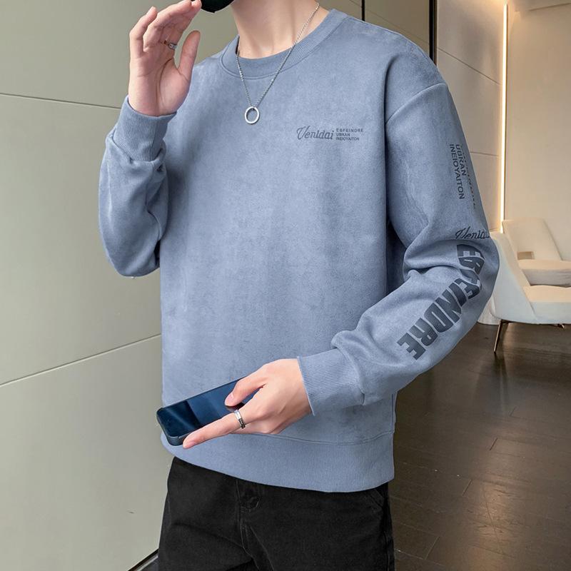 

Spring New Men s Long Sleeve T-Shirt Loose Casual Korean Pullover Sweater Bottom Shirt Top Clothing Men s Clothing M