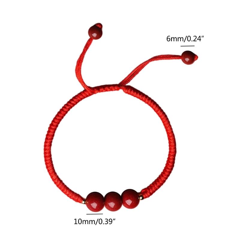 Chinese Red Woven Bracelet Handmade Round Bead Wrist Bangle Adjustable Red Rope Hand Link Chain for Luck and Fortune