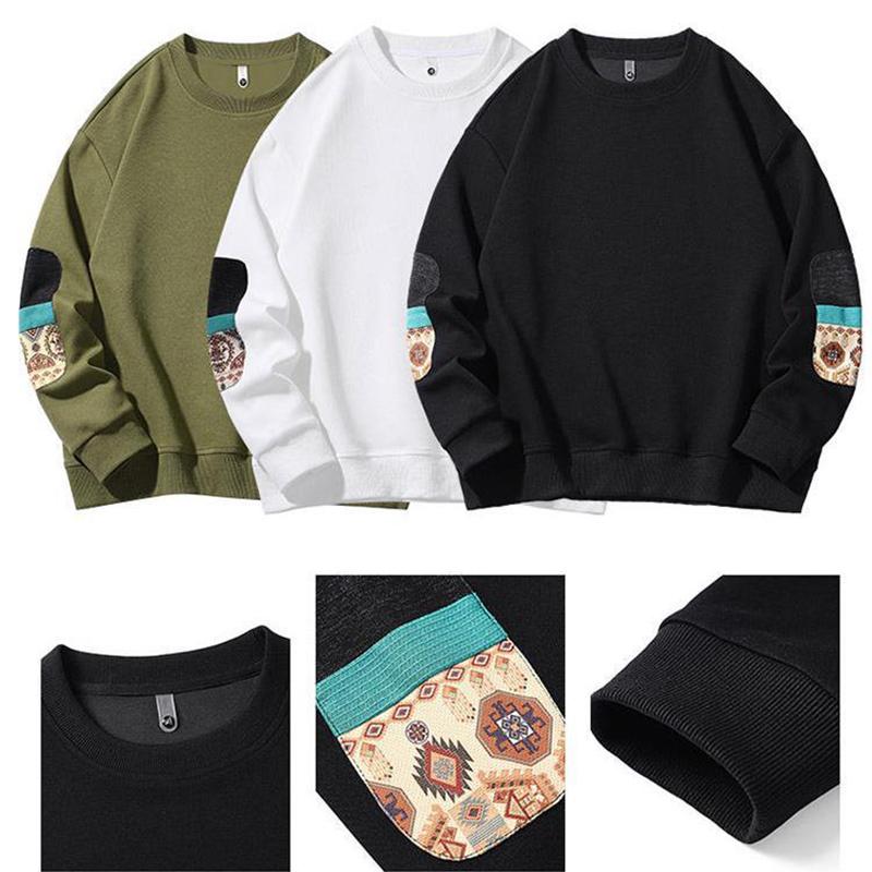 Spring and Autumn Plus Size Men's Fashionable Casual Round Neck Patchwork Printed Hoodie Men's Loose Top Men's Clothing
