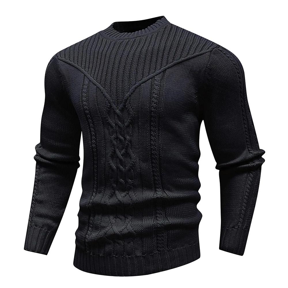 Men's Sweater Winter Crewneck Warm Sweater Casual Cable Knit Pullover Popular Soft Drop Shoulder Solid Knitted Top US Size