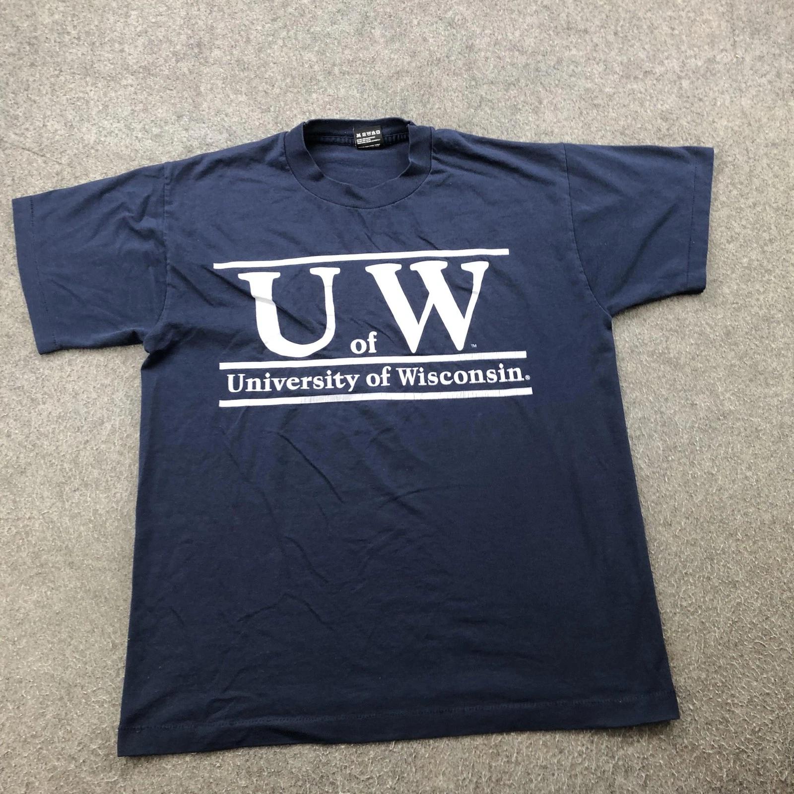 Vintage Wisconsin Badgers Shirt Mens Large Navy NCAA Football University 90s L