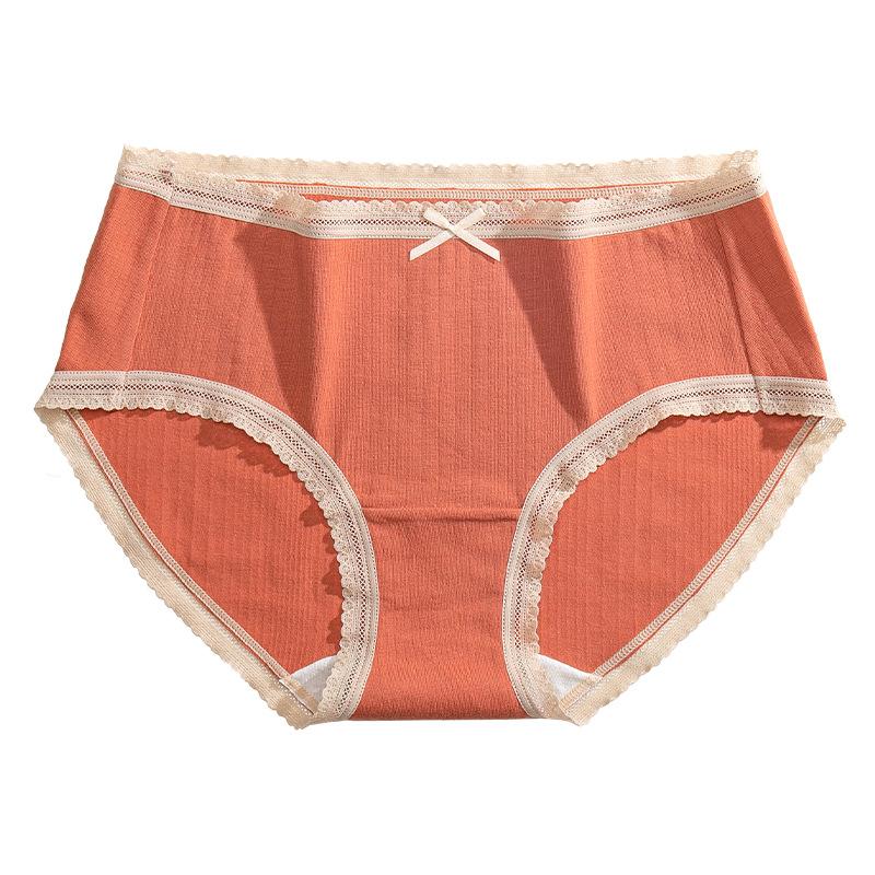 Women's Antibacterial Cotton Panties with a Sexy Mid-rise Waist, Large Size, Lace, Japanese-style Cute Bow, and Triangle Cut.