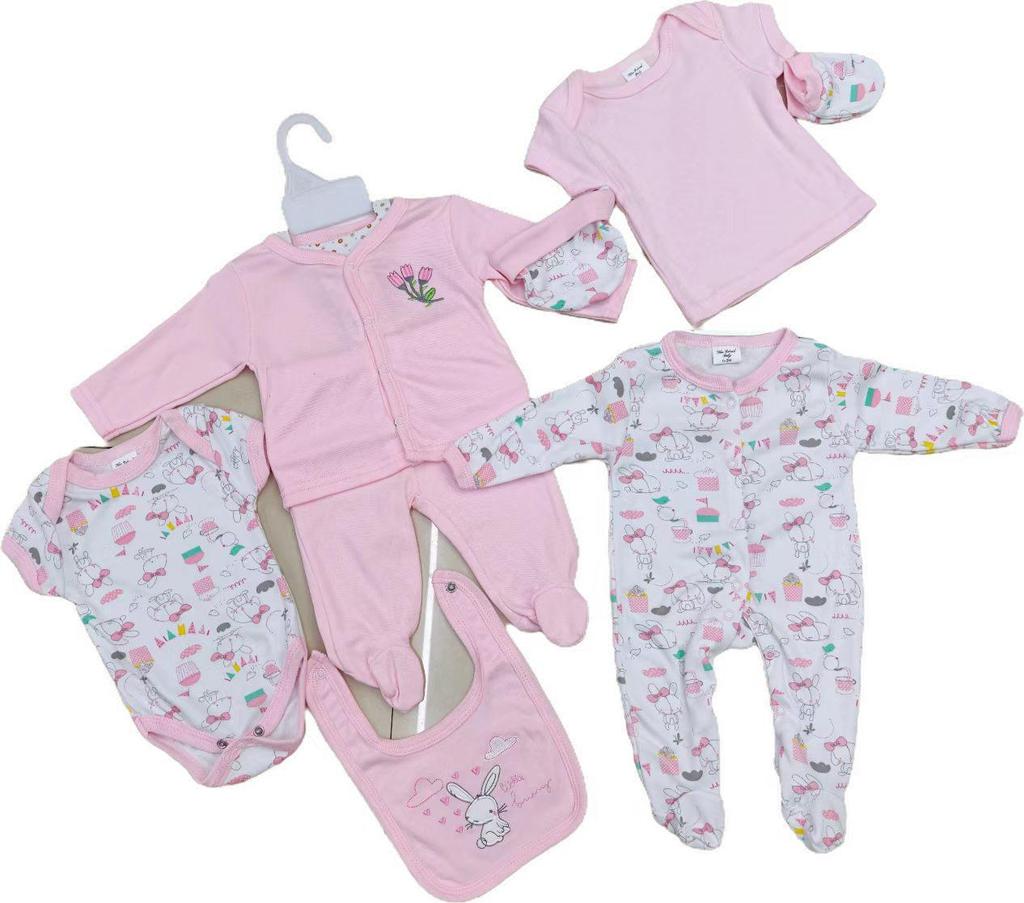 8-teiliges Pyjama-Set für Neugeborene: Bodys mit kurzen und langen Ärmeln für Frühling/Sommer