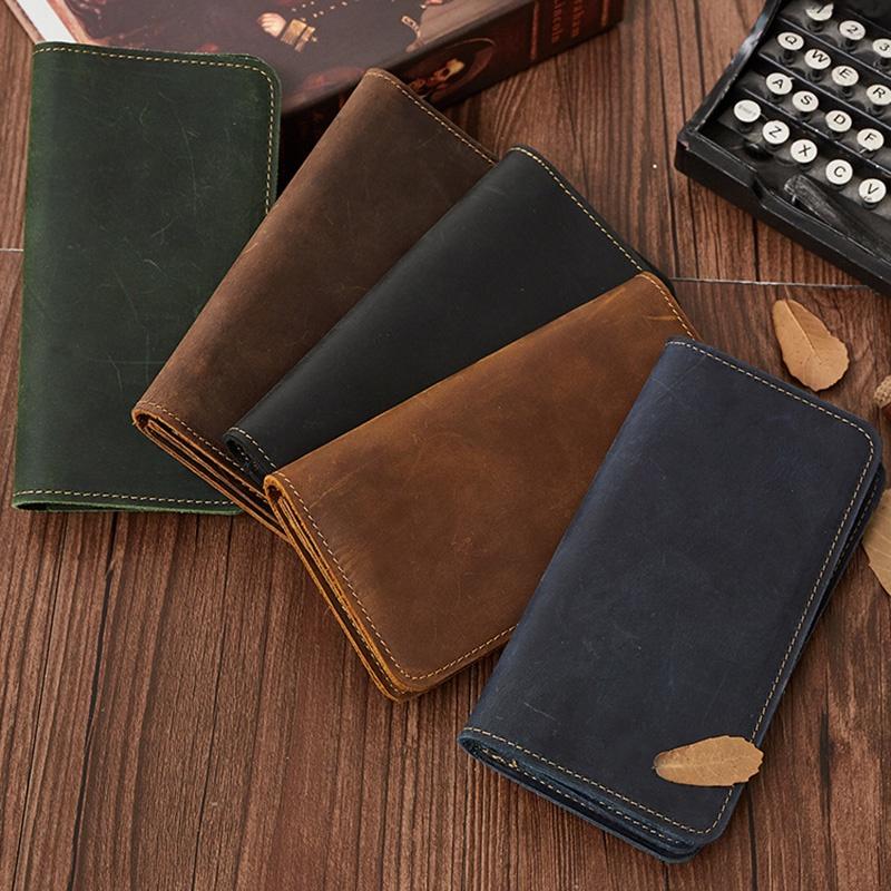 2025 Men's Crazy Horse Leather Wallet Retro Business Card Holder Real Cowhide Multi-card Clutch with Patina Finish