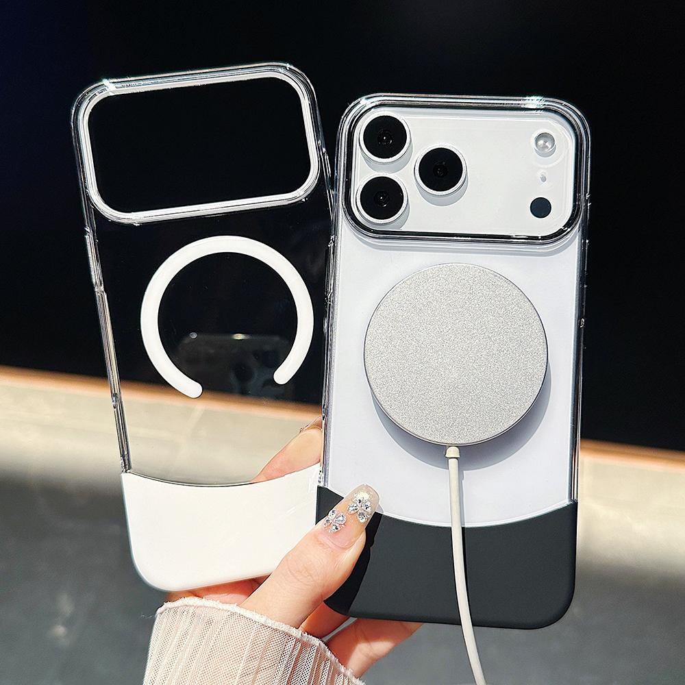 Luxury Splicing 2IN1 Transparent Phone Case For iPhone 17 16 15 14 13 12 Pro Max Plus 17Pro Air For Magsafe Magnetic Clear Cover