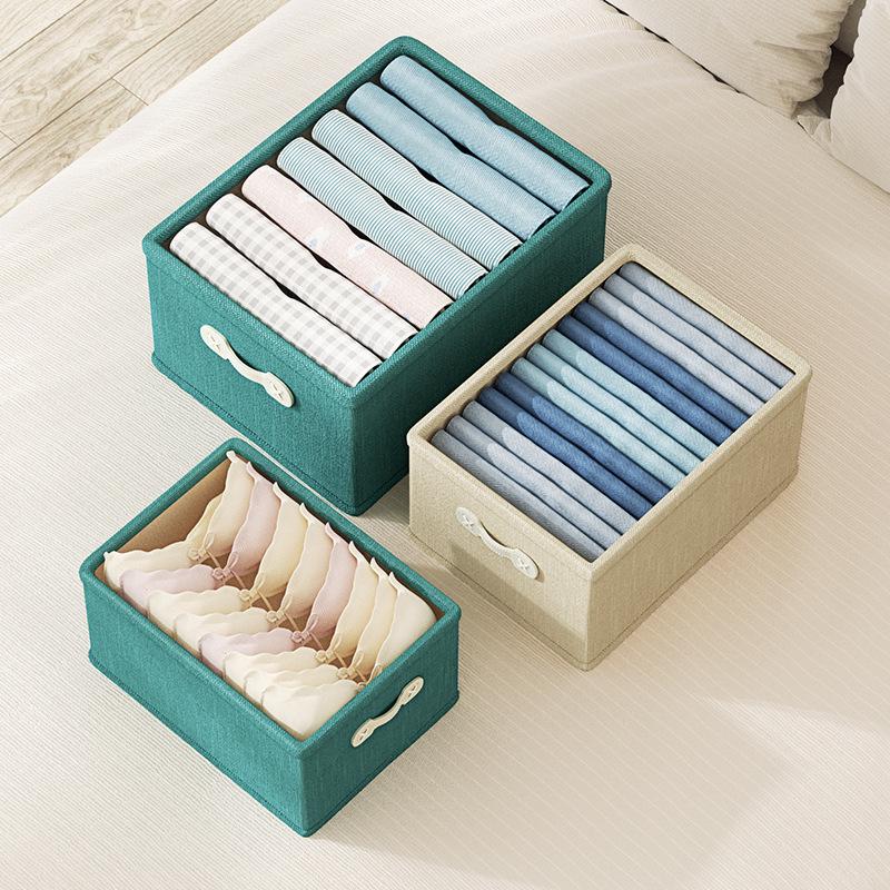 Foldable Cotton & Linen Wardrobe Organizer with Handle for Pants and Underwear