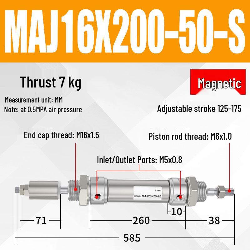 Adjustable Stroke Mini Stainless Steel Pneumatic Cylinder (maj16/20/25/32/40X100-25-50sca)