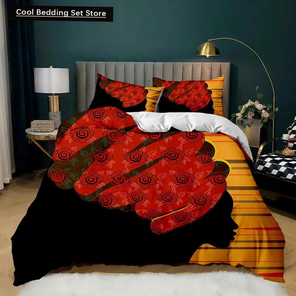 African Woman Duvet Cover Set African Stripe Twin Bedding Set Ethnic Afro Traditional Exotic Queen King Polyester Qulit Cover