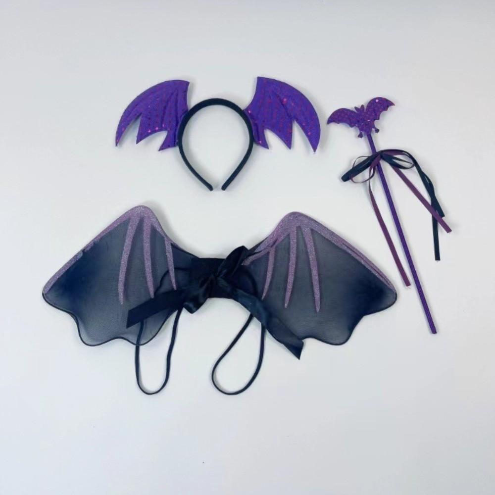 Spider Web Cosplay Outfit Bat Wing Halloween Kids Skirt Children Costume Set  Dress Up