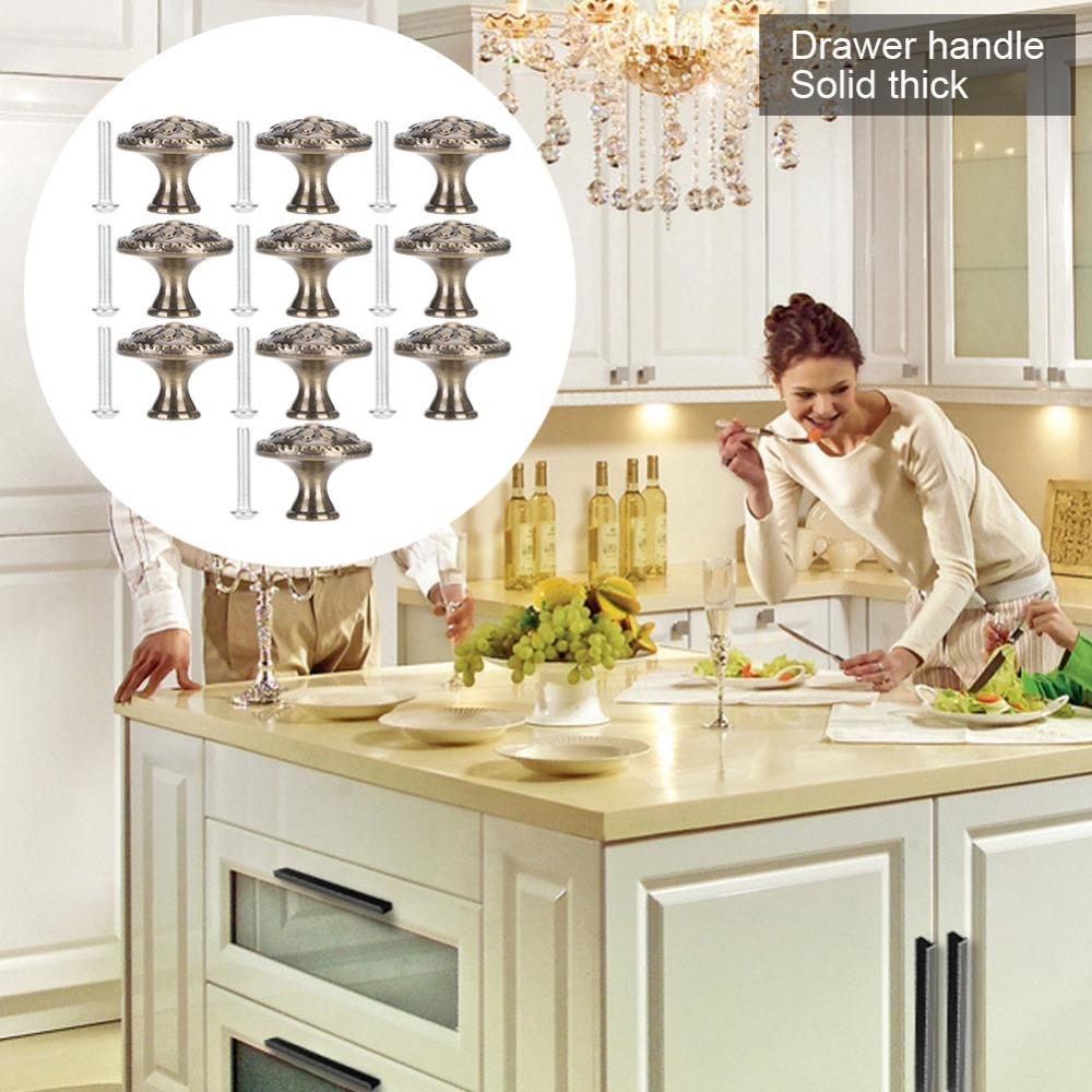 10 Set Simple Design Zinc Alloy Office Handle Solid Round 31*27mm Door Pulls Vintage Antique Brass Cabinet Handle Home Decor