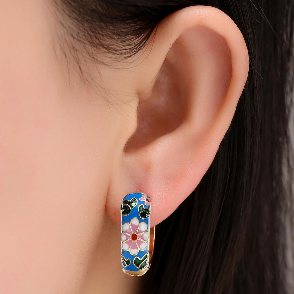 Orecchini a Cerchio Fiorati in Acciaio Inossidabile con Zirconi Colorati Orecchini Huggies Rotondi per Donne Ragazze Gioielli Spessi Robusti