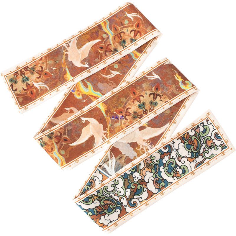Dunhuang Silk Scarf: Chinese-Style Women's Ribbon, Headband, and Binding Bag Accessory.