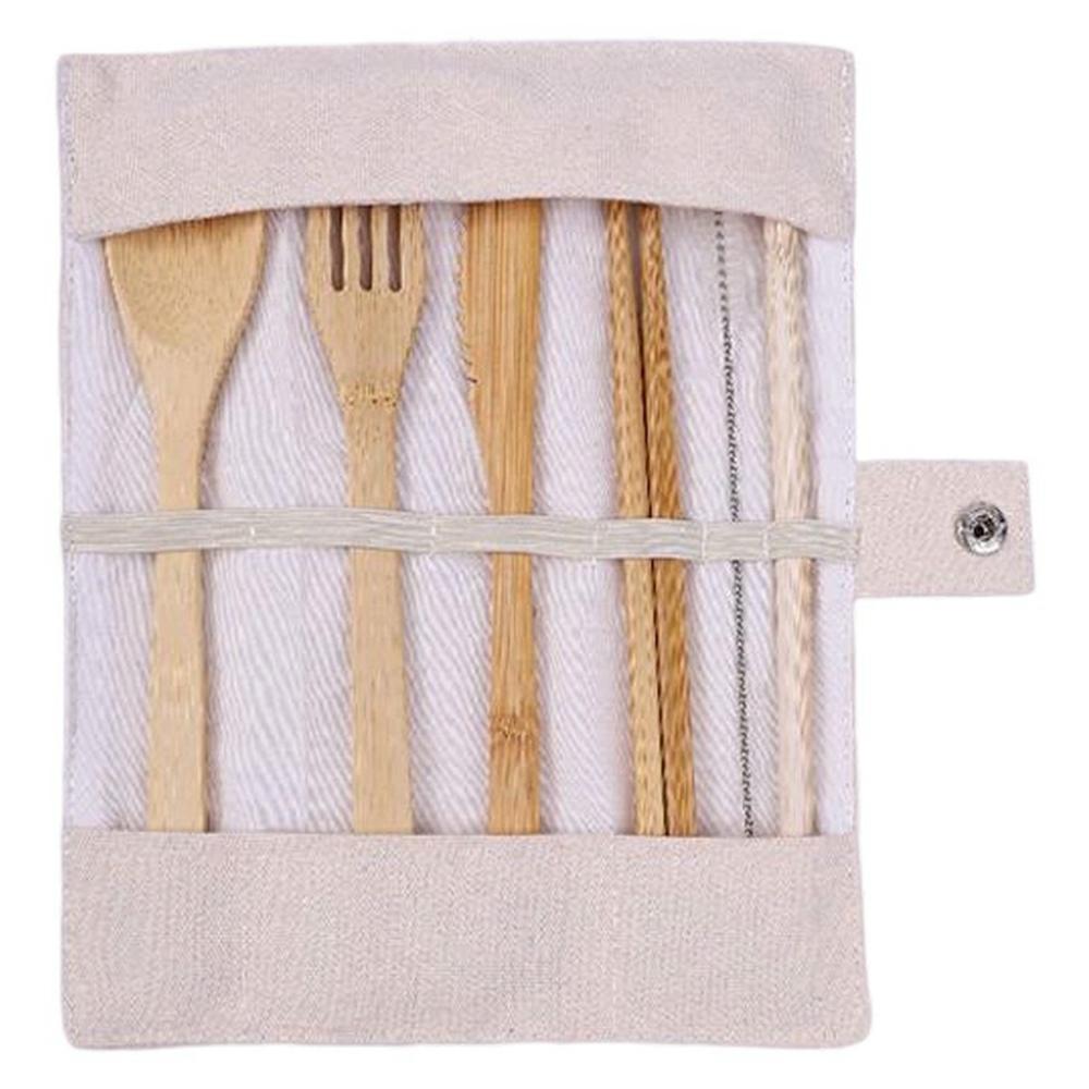 Eco-Friendly Bamboo Travel Tableware Portable Bamboo Cutlery Set with Knife Fork Spoon Chopsticks (BPA Free, FDA Certified)
