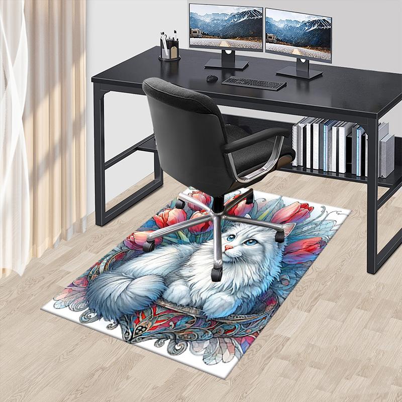 

1pc Anime Cat with Tulips Chair Mat - Office Desk Carpet for Home Decor, Seasonal Gift, Anti-Slip Rug Suitable for Office and Living Room.C030 60cm by 90cm