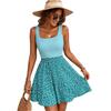 Elegant French-Style Flower Vest Dress Square Neck Solid Color Summer Dress Patchwork Design Beach Wear Floral Print Skirt Beach