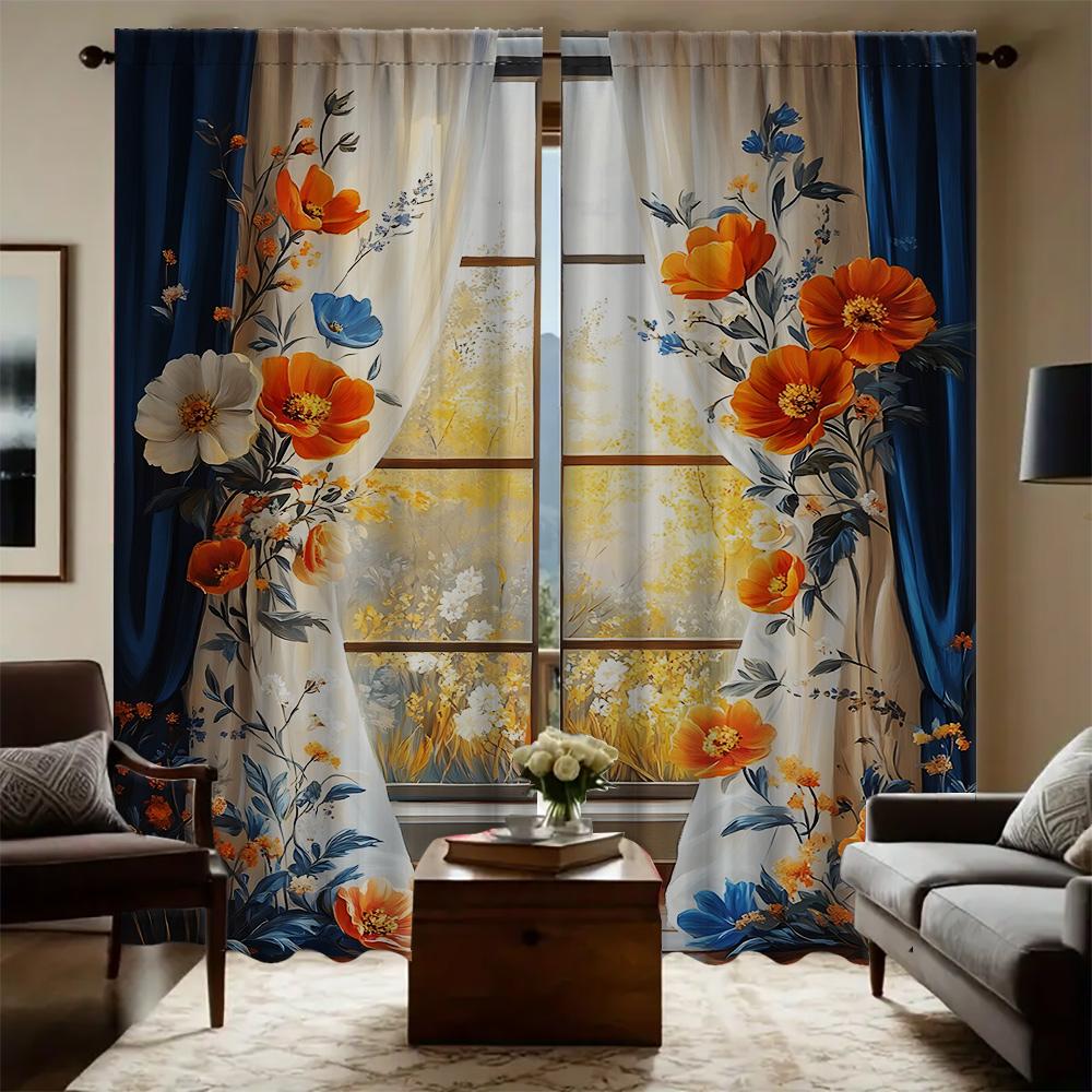 

2 шт. Домашние шторы с цветочным пейзажем, с пейзажным фоном и кулиской, Кухня, Кофейня, Гостиная, Балкон 75x166cm